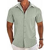 COOFANDY Men's Linen Shirts Short Sleeve Button Down Shirt Casual Beach Summer Shirts Wedding Vacation Shirt