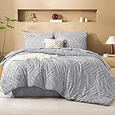 Litanika Light Grey King Size Comforter Set with Sheets - 7 Pieces Bed in a Bag King Boho Tufted Complete Bedding Sets with Comforter, Sheets, Pillowcases & Shams