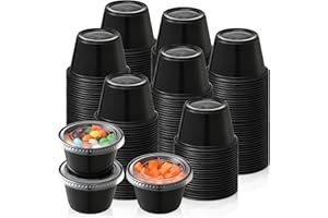 AOZITA 120-4 oz Black Portion Containers with Lids, Airtight Souffle & Sauce Cups for Lunch, Party & Trips