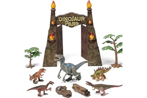 EKU EASYKU Large Realistic Dinosaur Park Gate Jurassic Dinosaur Toys for Kids 3-5 5-7 Dino Toys Velociraptor Play Set for Kids Toddler Boys Girls