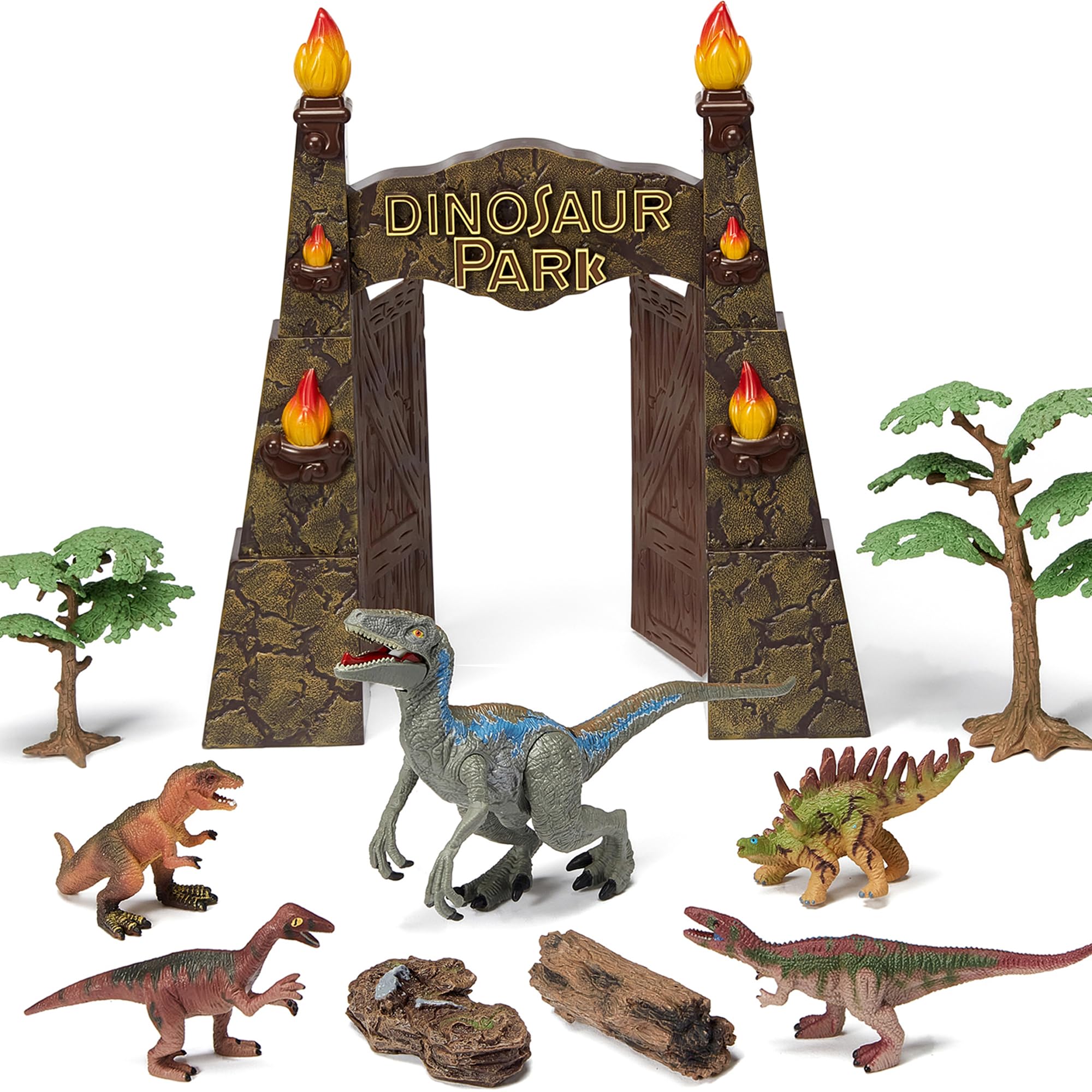 Photo 1 of EKU EASYKU Large Realistic Dinosaur Park Gate Jurassic Dinosaur Toys for Kids 3-5 5-7 Dino Toys Velociraptor Play Set for Kids Toddler Boys Girls