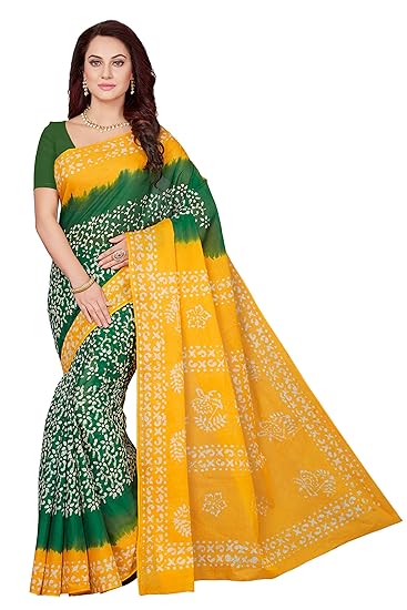 Womens Baatik Printed Pure Cotton Saree with Blouse