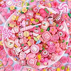 60Pcs Rose Pink Slime Charms Assorted Cute Decoden