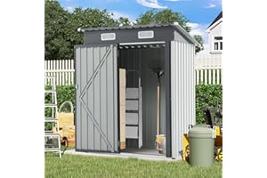 Verano Garden 5 x 3 ft Outdoor Storage Shed, Galvanized Steel Metal Garden Shed, Single Swing Door W/Lock, Outdoor Storage Tool House for Backyard, Porch, Lawn