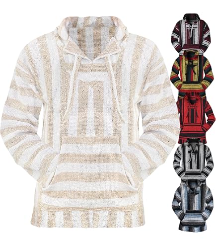 Amazon.com: Mexican Baja Hoodie Sweater Jerga Pullover Gray White