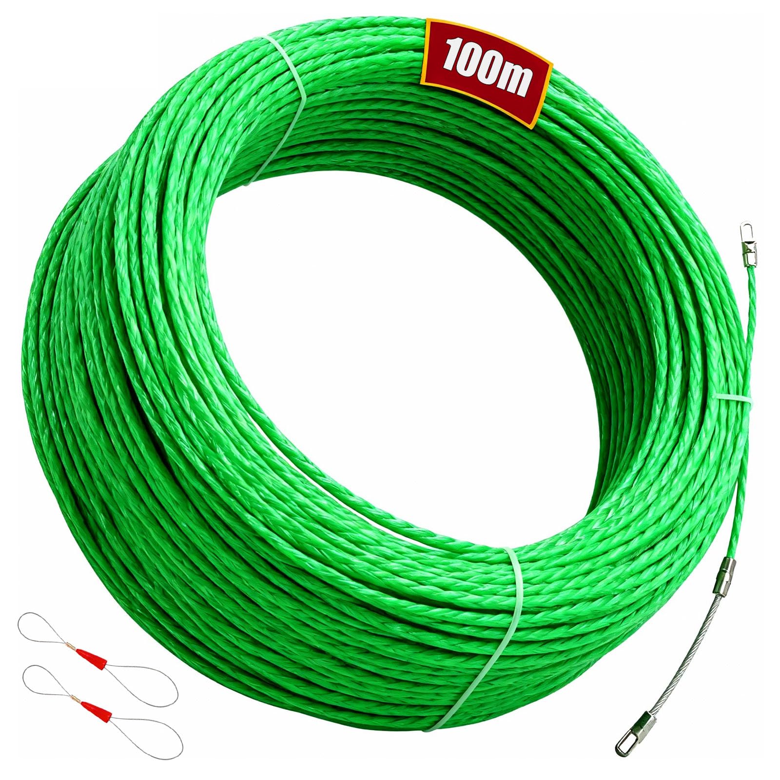 Fish Tape Cable Puller, 328FT(100M) 4.5MM Fish Wire Through Wall Wire Threader with 2 Guide Springs Cable Pullers for Electrical Cables Draw Tape