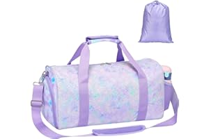 Bagseri Duffel Bags for Kids - Girls Dance Ballet Bag Waterproof Sports Gymnastics Bag for Girls Kids Sleepover Duffel Bag with Shoe Compartment and Dry Wet Separation Pockets (Tie-dye, Purple)