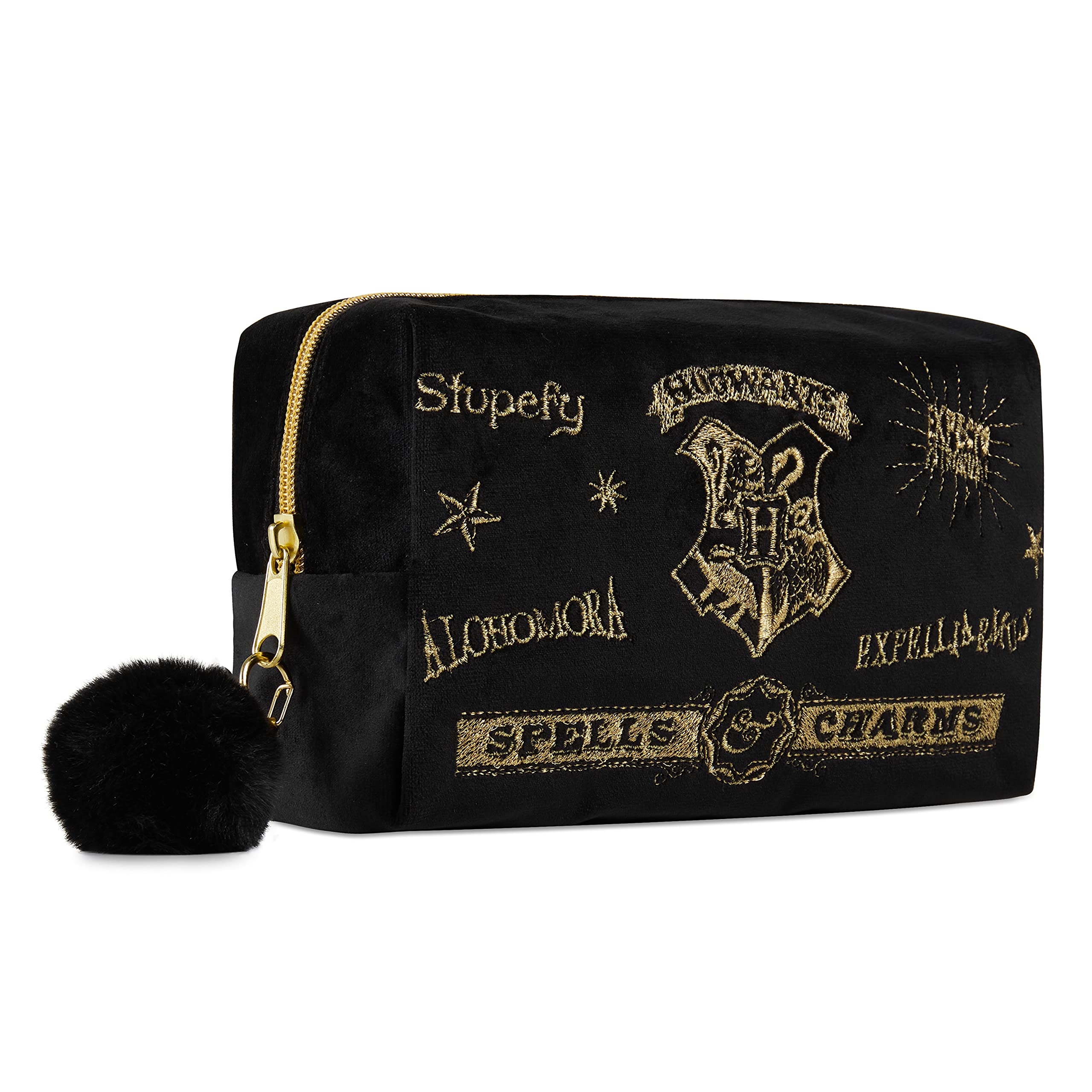 Harry Potter Makeup Bag for Women, Teenagers, Girls - Velvet Hogwarts Cosmetic Bags Travel Accessories - Gifts for Girls (Black)