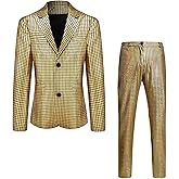 Westmall Men's 70s Disco Outfits Rainbow Suit Sequin Slim Prom Party Costume Halloween