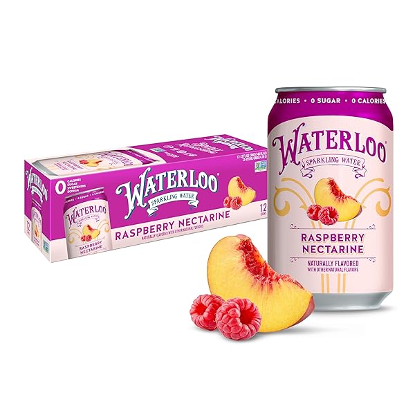 WATERLOO SPARKLING WATER, RASPBERRY NECTARINE NATURALLY FLAVORED, 12 FL OZ CANS (PACK OF 12) – ZERO CALORIES AND ZERO SUGAR OR SWEETENERS