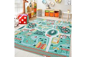 UKISS Educational Play Rug，55"x55" Traffic Road Kids Car Mat,Non-Slip Washable City Kids Play Mat,Area Rug Kid Carpet for Pla