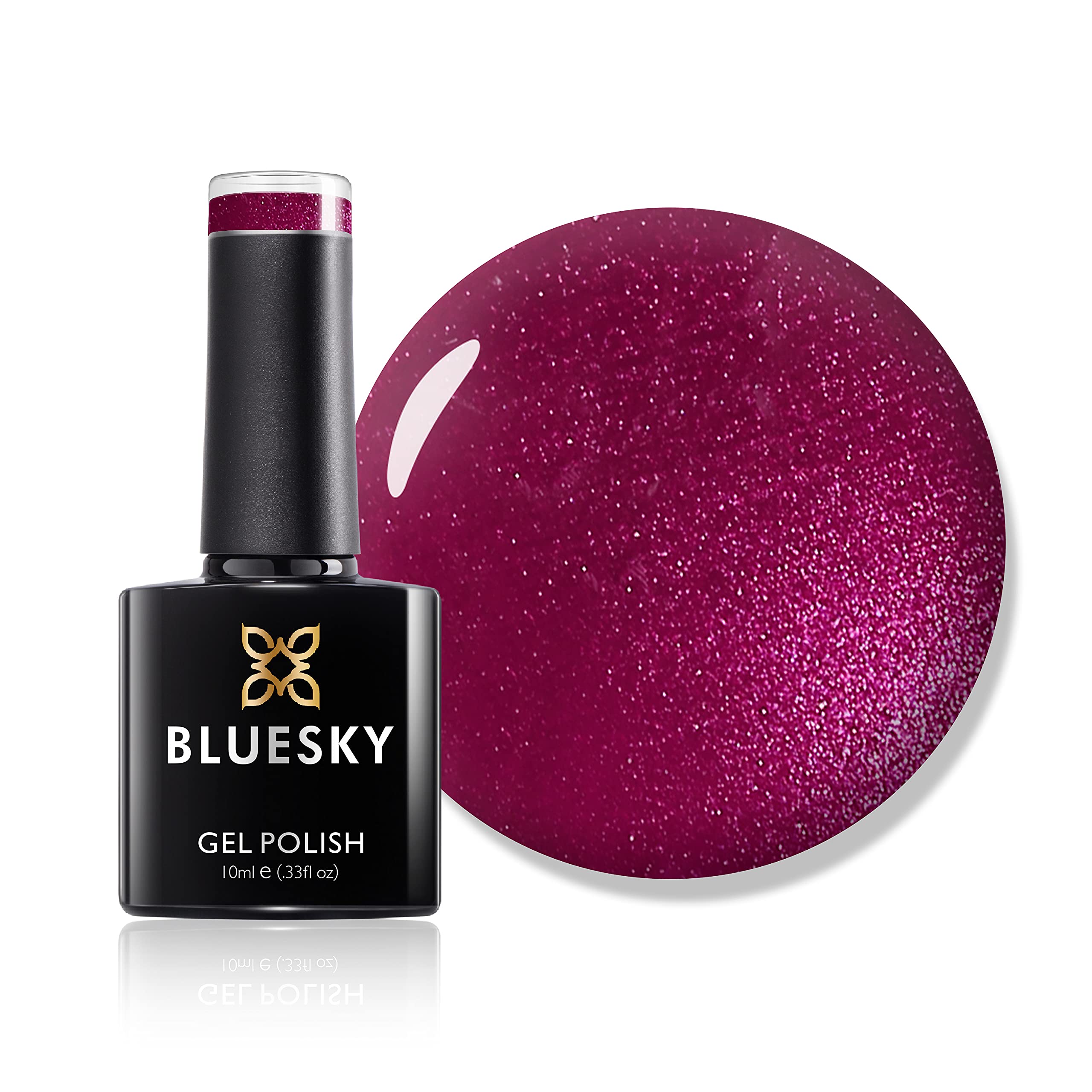 Bluesky Gel Nail Polish, Red Baroness 80509, Dark, Glitter, Red, Ruby, Long Lasting, Chip Resistant, 10 ml (Requires Drying Under UV LED Lamp)