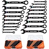 KLEIN TOOLS 69418CG 18-Piece Combination Ratcheting Wrench Set | SAE 1/4 to 3/4 in. and Metric 6 to 19 mm Ratcheting Combination Wrenches, 2 MODbox Compatible Cases