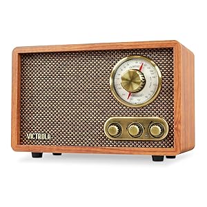 Victrola Retro Wood Bluetooth FM/AM Radio with Rotary Dial, Walnut