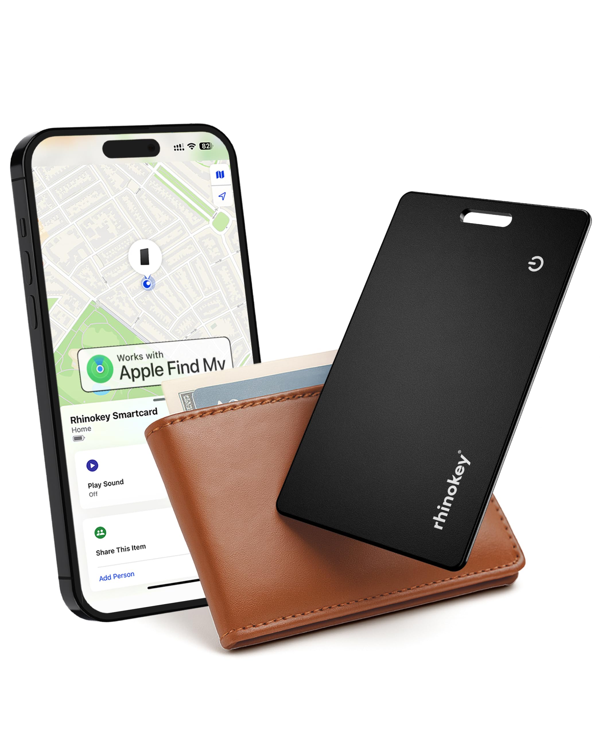 Photo 1 of Rhinokey® Wallet Tracker Card (iOS Only) - Slim Rechargeable 1.8mm Thin Tracker, Airtag Wallet IP68 Waterproof, Apple Find My Luggage Tags, Item Finder with Key Chain Hole (1 Pack - iOS)