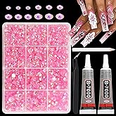 BELICEY Resin Rhinestones Kits 3-6mm Light Pink Rhinestones with B7000 Jewelry Glue Bedazzling Crystals for DIY Crafts AB Flatback Round Nail Gems Stones with Tweezer & Picker Pen