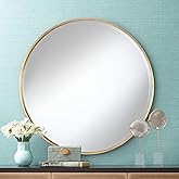 Uttermost Mayfair Round Vanity Decorative Wall Mirror Vintage Rustic Antique Gold Metal Frame Beveled Glass Edge 34" Wide for