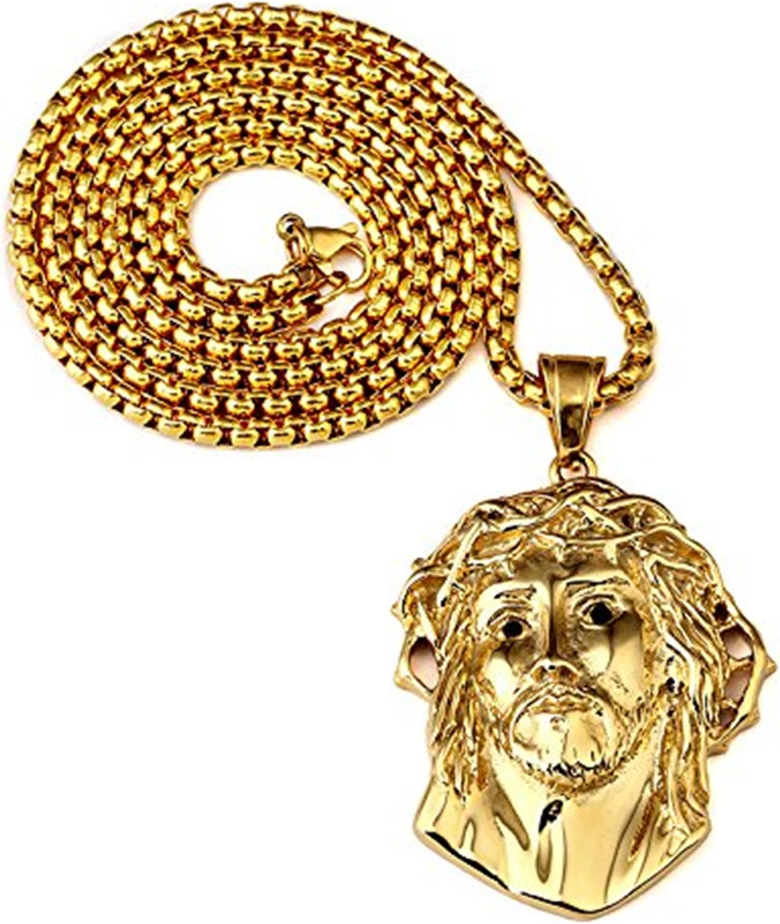 NYUK Mens Jesus Head Pendant Chain Hip Hop Necklace