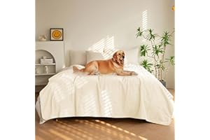 PETHUR Waterproof Dog Blanket for Bed, Fluffy Fleece Dog Blankets for Large Dogs, Pet Blankets for Bed Couch Sofa, Soft Plush Furniture Protector, Beige, XL
