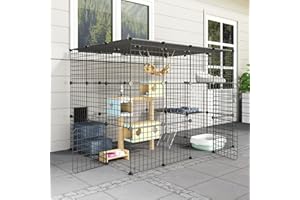 Eiiel OutdoorCat Cages Enclosure with Super Large Enter Door, 55.1Lx41.3Wx41.3H Cat House Balcony Playpen Platforms,DIY Kennels Crate Exercise Place Ideal for 1-4 Cats, BLACK, (EL-387R)
