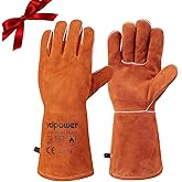 vclpower Welding Gloves Fire Heat Resistant 14IN Fireproof Leather for Welding Fire Pit Wood Stove Campfire Furnace BBQ Baking,Grill Oven Stick Mig Tig Gear Gift for Man L