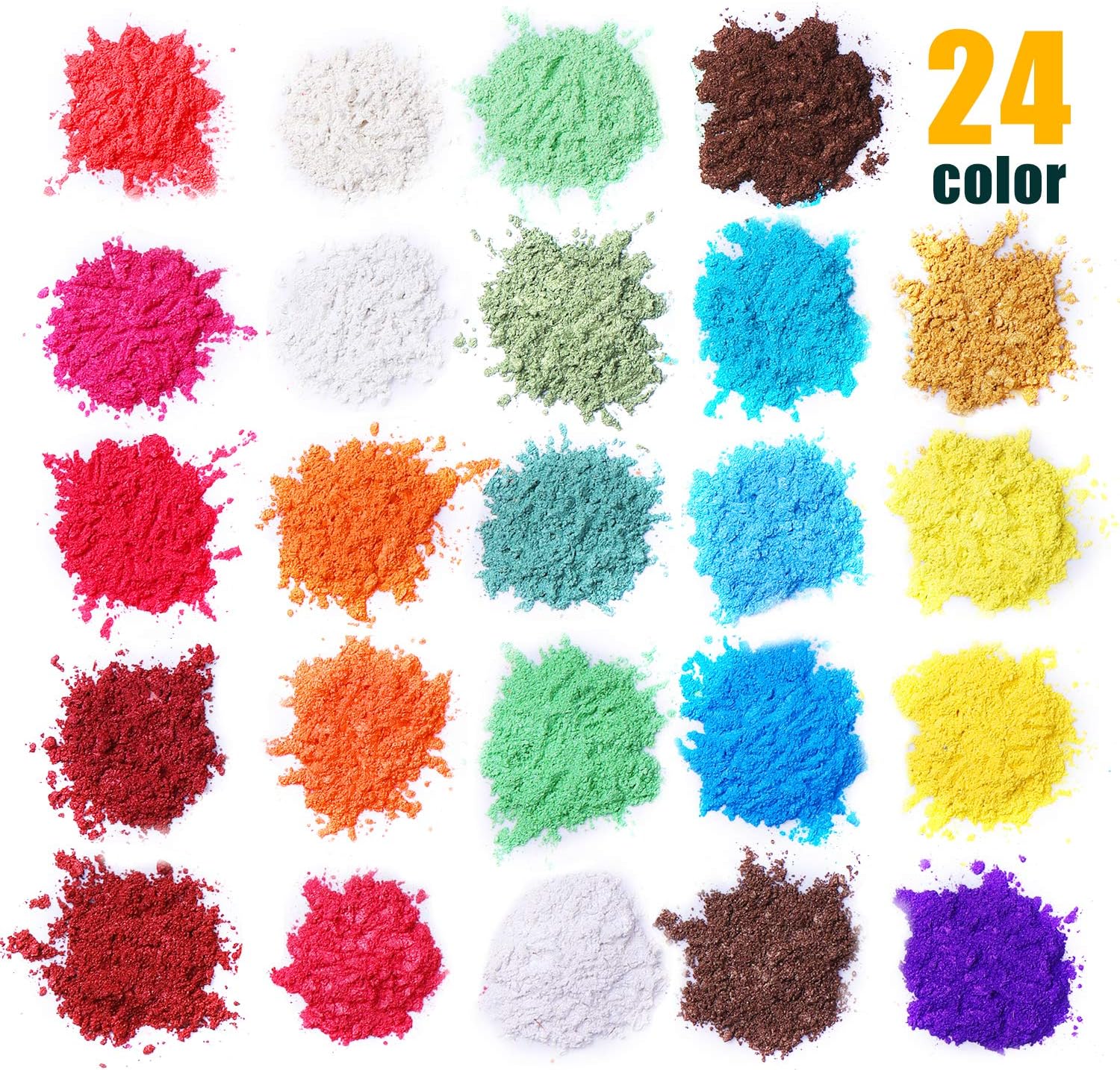 FFKY Mica Powder Soap Making Kit [24 Colorant Packs 5g Each] 120g of Cosmetic Grade Natural Mica Powder Pigment Set for Bath Bomb, Soap, Epoxy Resin, and Slime Making