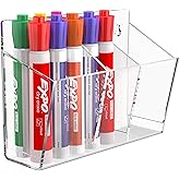 FUCDTEFC Wall Mount Marker Holder, Acrylic Dry Erase Marker Wall Holder, 3 Compartments Pencil Pen Dispenser Makeup Markers Holder Whiteboard Clear Organizer for Classroom Wall