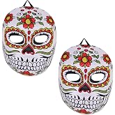 Beistle Day of the Dead Masks – 2 Pack Molded Neoprene Sugar Skull Costume Masks with Elastic Straps for Adult Día de los Muertos, Mexican Heritage Celebrations and Halloween Dress-Up, 6.5” x 8”