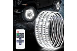 Tavaray 4PCS 14" Pure White Wheel Lights Adjustable 6500K Ultra-Bright LED with Remote Control & Flashing Modes, LED Wheel Ring Lights for Trucks Cars SUVs Pickups Vehicle Offroad