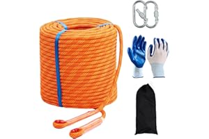 JIUXQT Climbing Rope 10mm 246Ft (75m) Static Climbing Rope Outdoor Rock Climbing Rope Braided Polyester Static Rock Climbing Rope High Strength Outdoor Rope for Rappelling Rescue Rope Orange