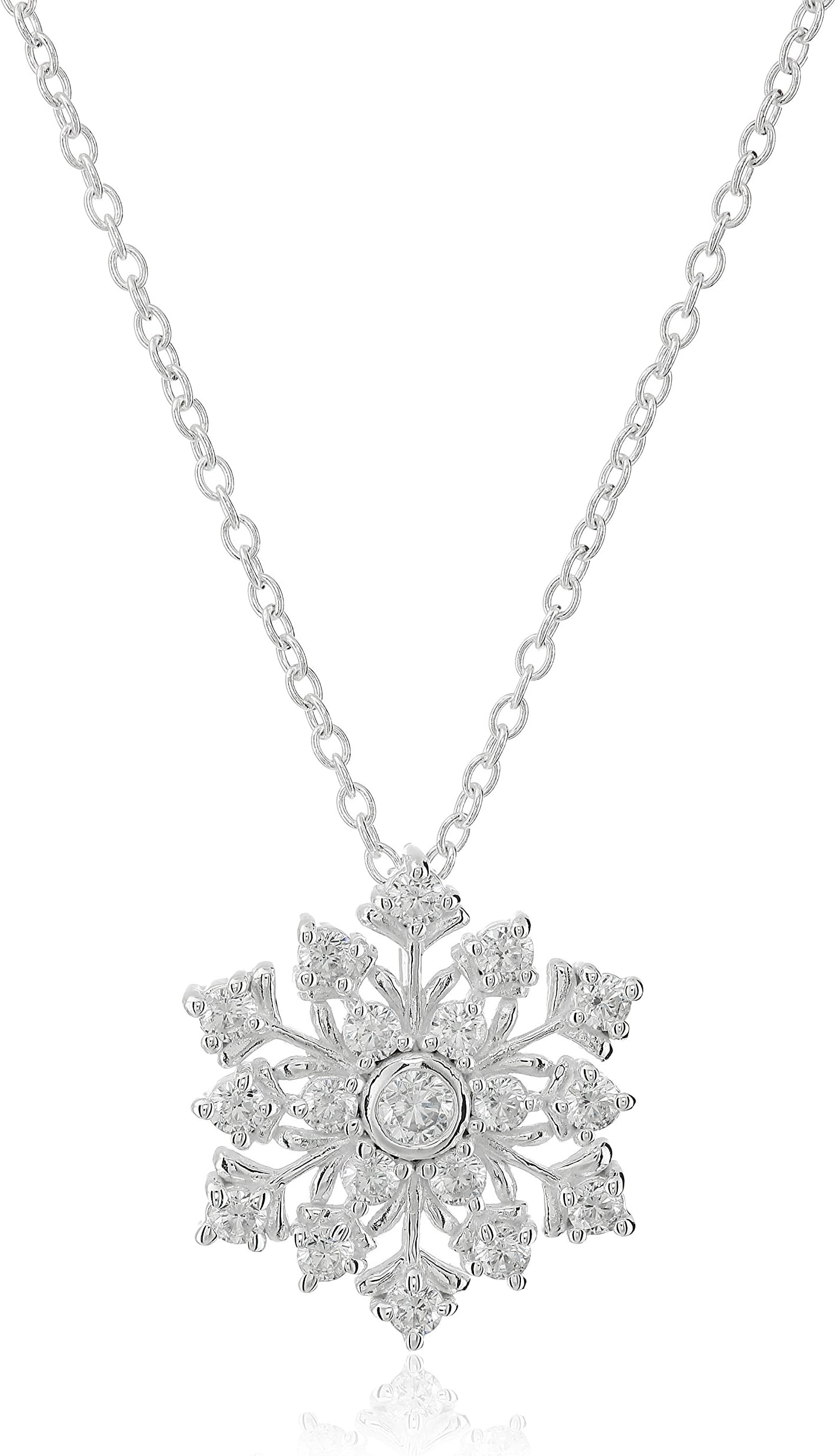 Sterling Silver Cubic Zirconia Snowflake Pendant Necklace, 18"