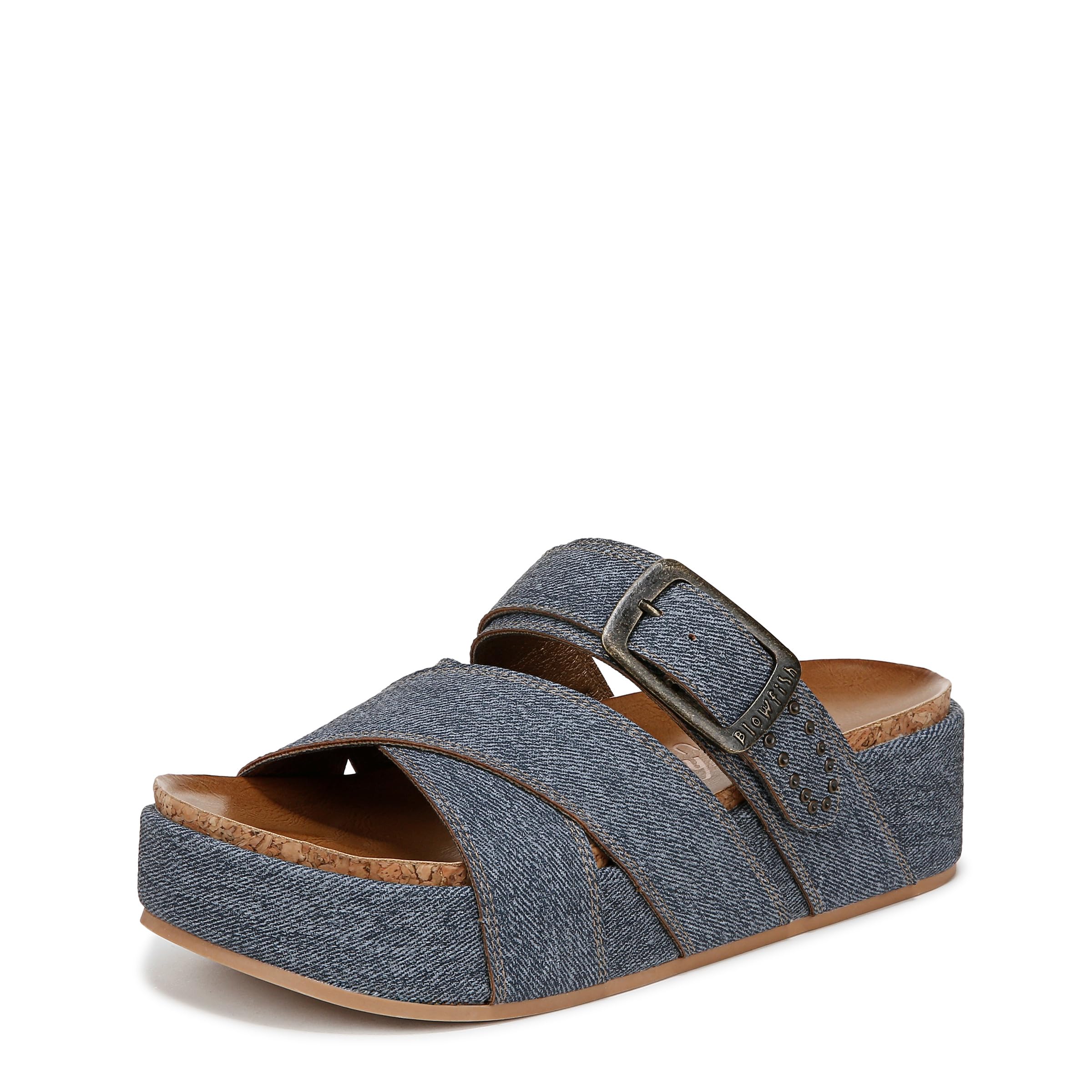 Blowfish Malibu Womens Iris Slide Sandal Dark Denim Faux Leather 6.5 M