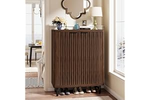 Tribesigns 6-Tier Shoe Cabinet with Shutter Doors, Large Wooden Shoe Organizer Rack with Adjustable Shelves, Modern Farmhouse Hidden Storage Furniture for Entryway, Hallway (Dark Walnut)