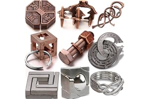 Wettarn 9 Pcs Metal Brain Teaser Puzzles Teaser 3D Steel Puzzle for Adults Unlock Interlocking Games IQ Education Smart Logic Test Toys for Adults Mind Challenge(Diverting Style)