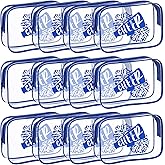 AojSup 12 Pcs Cheer Makeup Bag Clear, Cheer Gifts Bulk for Team 7 x 4.7 x 2.4'' Cosmetic Bag Cheerleader PVC Makeup Case Clear Toiletry Zipper Pouch for Cheerleading Teammates Party Supplies, Blue