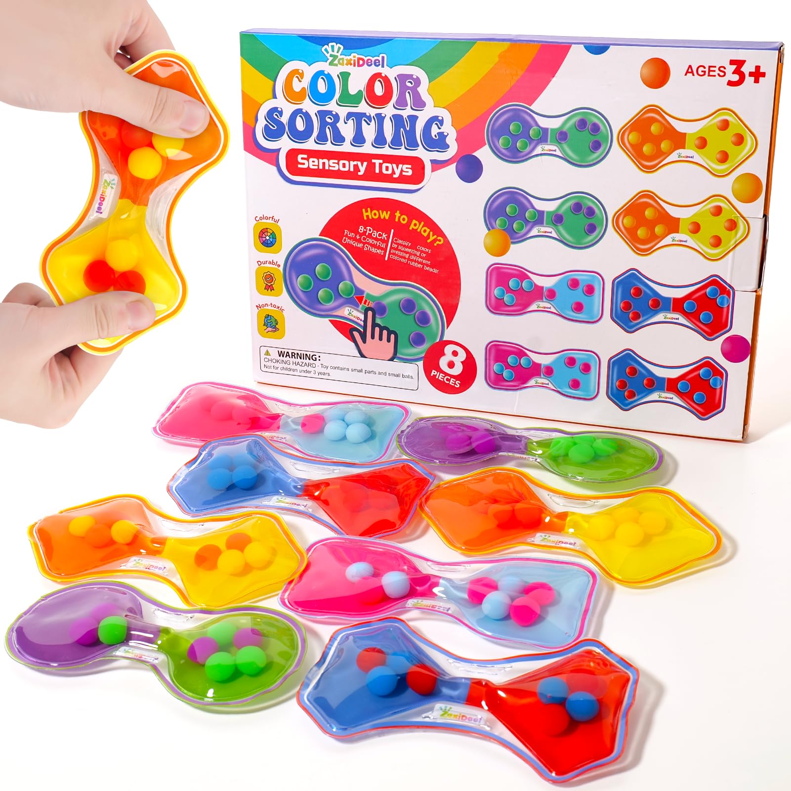 Sensory Fidget Toys for Kids Toddler: 8 Pack Color Sorting Sensory Toys for Autism - Squeeze Calming Toys for Toddler Girls Boys - Easter Basket Stuffers for Kids