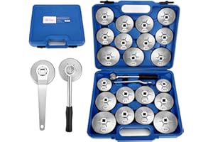 BETOOLL 23pcs Oil Filter Wrench Set, Oil Filter Socket Set with 65, 67, 72, 73, 74, 75, 76, 79, 84, 89, 91, 92, 95, 101mm, Compatible with Toyota VW BMW ‌GMC Sierra Ford Volvo