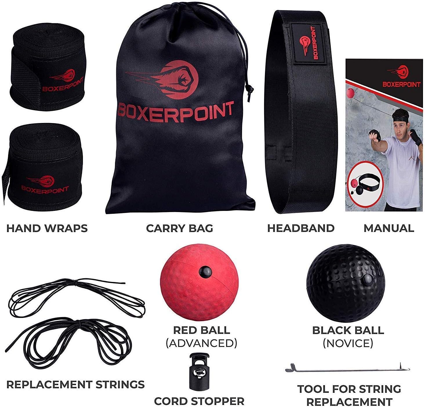 Boxing Reflex Ball for Adults and Kids - React Reflex Balls on String with Headband, Carry Bag and Hand Wraps - Improve Hand Eye Coordination, Punching Speed, Fight Reaction (2 Difficulty Level Balls) : Sports & Outdoors
