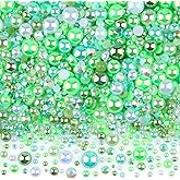 Kikonoke 3900+ Pcs Rhinestones and Pearls Kit, 2-10mm Flatback Gems for Nail Art, Tumbler Decoration, DIY Crafts, 7 Colors Mixed DIY Supplies (Green)
