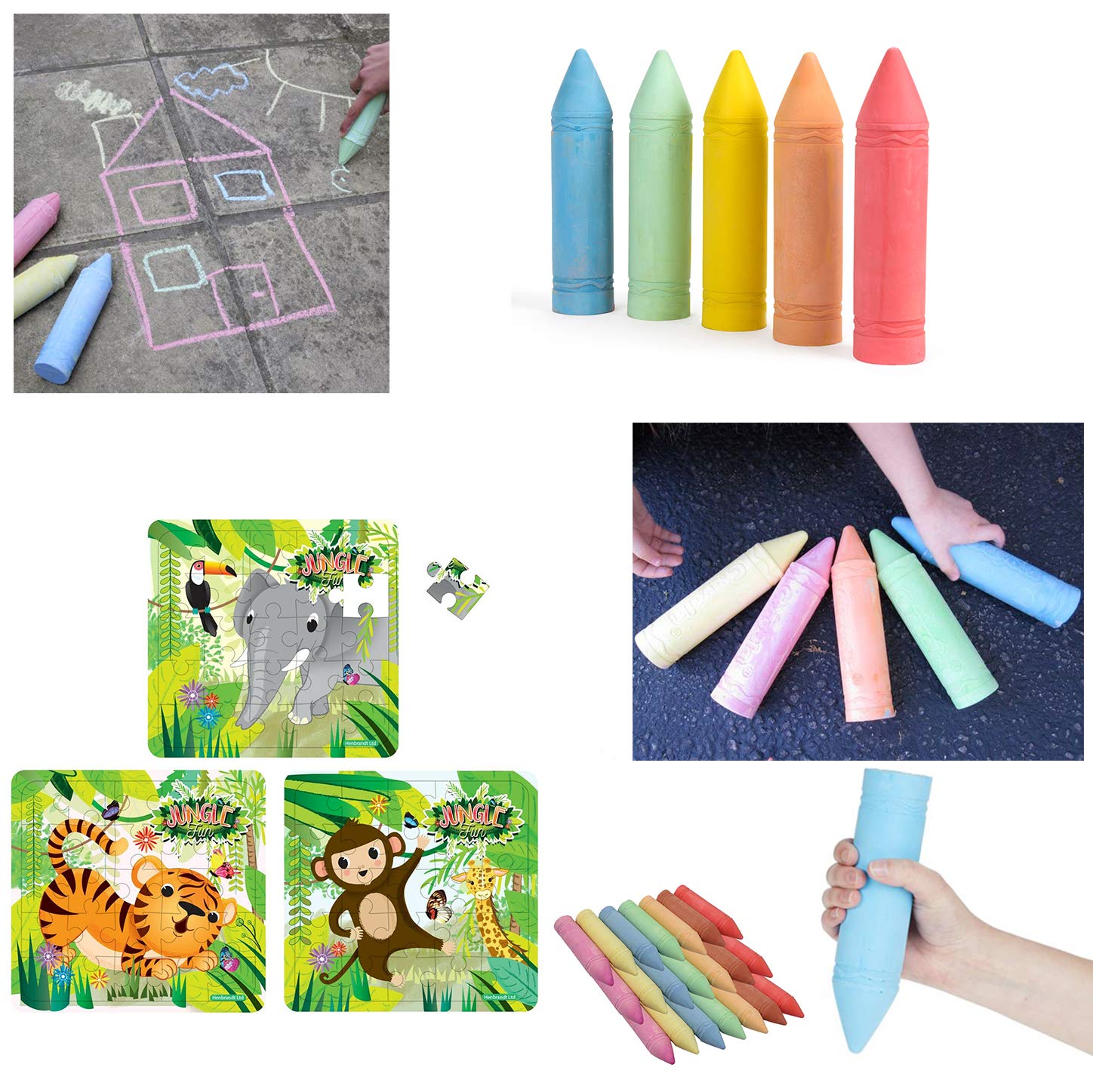 HK Online PK7 GIANT PAVEMENT CHALKS & 1 JUNGLE JIGSAW -Large Hopscotch Chalk, Giant STREET CHALKS, SIDEWALK Chalk, WALL ART Chalk (PK7 GIANT Chalks)