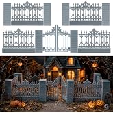 Warmtree 12 Pcs Halloween Village Fence Accessories with Gates and Pillars | High-Quality 3D Printing, Hand-Painted, Spooky Miniature Fence Figurines, Model Scenery Layout Diorama Halloween Figurine