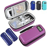 Medineed Temperature Display Insulin Travel Case, 2PCS Ice Packs, Purple | Fits 1-4 Pens &amp; Peptide Vials TSA Approved, Hard EVA Shell Cooler for Diabetic Supplies, Ideal for Daily Life &amp; Trip