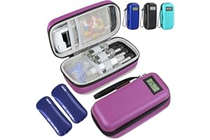 MEDINEED Insulin Cooler Travel Case, Portable Temperature Display Medicine Travel Cooler, Diabetes Case with 2 Reusable Ice Packs TSA Approved for Diabetic Supplies Patent Pending(Purple)