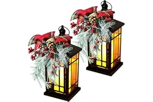 YEGHUJAR 2Packs Christmas Candle Lantern14 Inch, Garden Flashing Candle Light, Decorative Hanging Lantern for Indoor Home Tables and Fireplaces Outdoor Patios, with Holiday Retro Black Decorative Ornaments