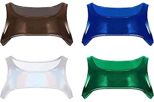 SWBREETY Men's Shiny Metallic Muscle Half Tank Tops Sleeveless Shoulder Chest Strap Harness Costume