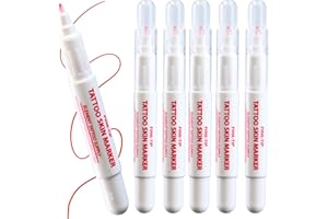 ELEMENT TATTOO SUPPLY Body Marker Fine Tip Red Skin Pens for Tattoo Stencil Thin Line Precision Disposable for Stencil Dot Markings Body Piercing Microblading 5 Markers