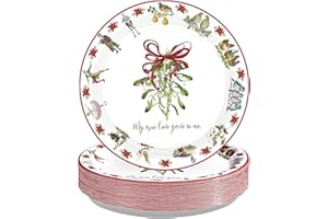 Greencian 50Pcs 12 Days of Christmas Paper Plates 10" Large Heavy Duty Twelve Days of Christmas Decorations Disposable Winter Holly Berry Platters for Xmas Winter Holiday New Year Party Supplies