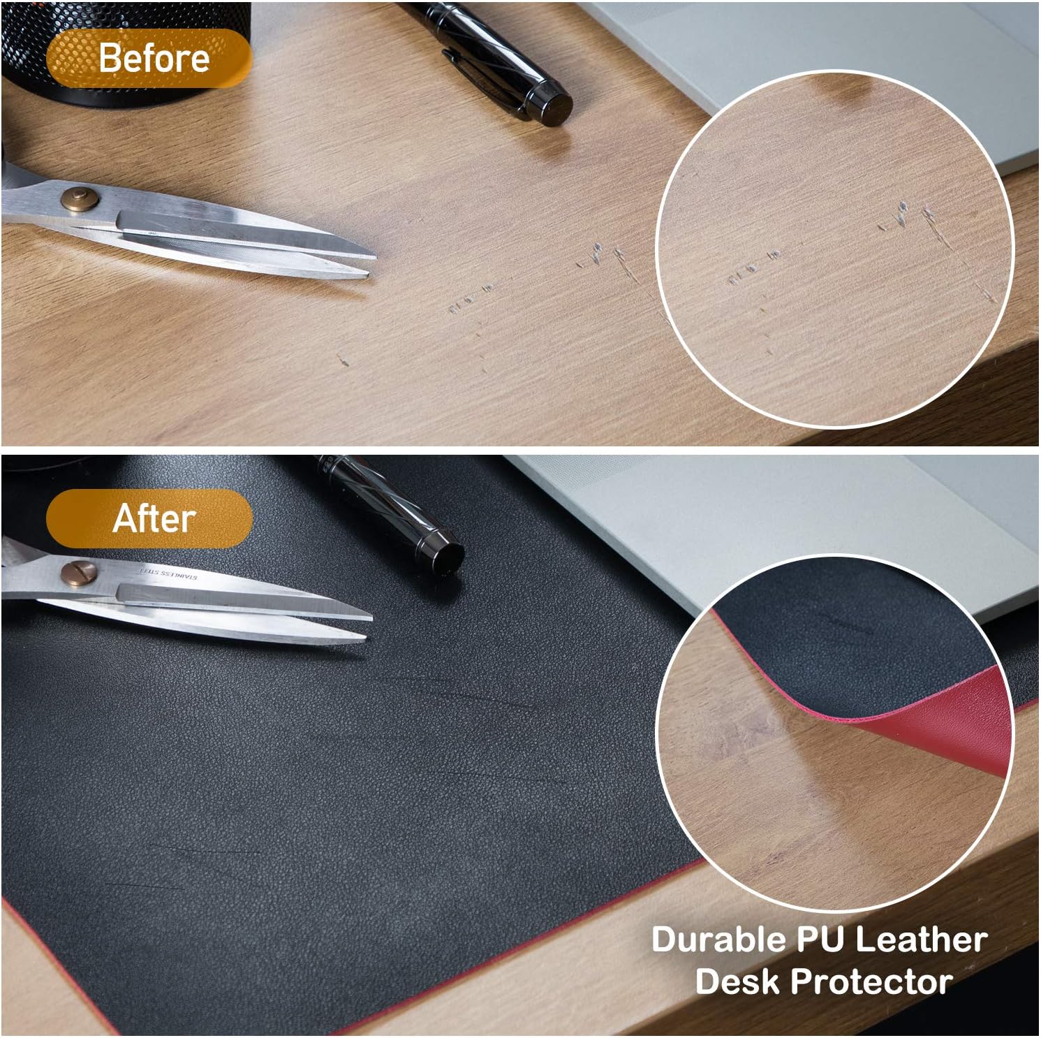 AMERIERGO Dual-Sided Desk Pad - 31.5 Inch x 15.7 Inch Desk Mat, PU Leather Waterproof Desk Cover Protector, Non-Slip Desk Writing Mat for Office & Home : Office Products