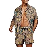 COOFANDY Men's Hawaiian Matching Set Summer Beach 2 Piece Outfits Flower Button Down Shirts and Shorts Vacation Outfits