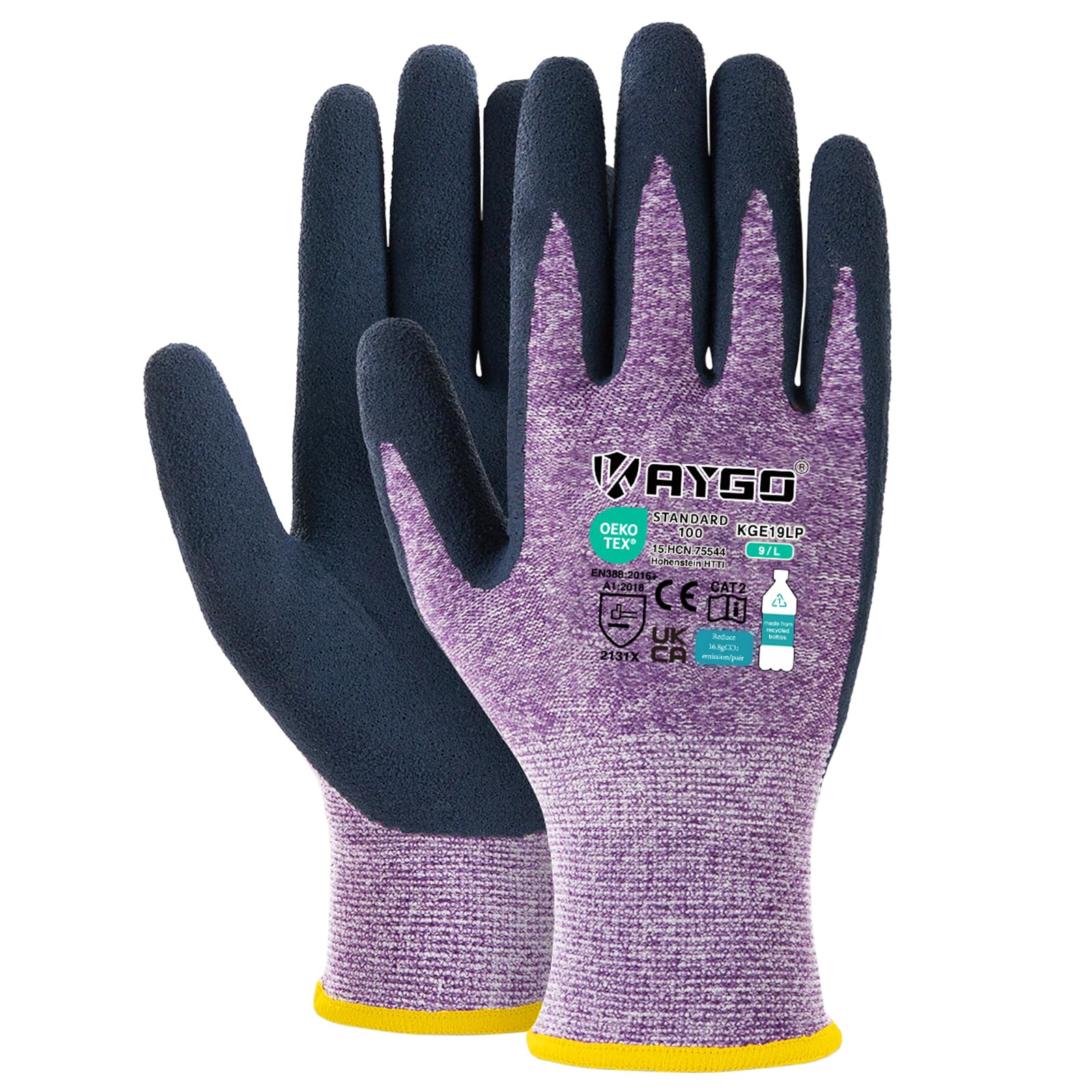 KAYGO Latex Coated Work Gloves for Women Breathable, 3 Pairs Recycled Polyester Gardening Gloves, Eco Friendly Safety Yard Work Gloves for Ladies, KGE19L (Purple, Large) — image 1